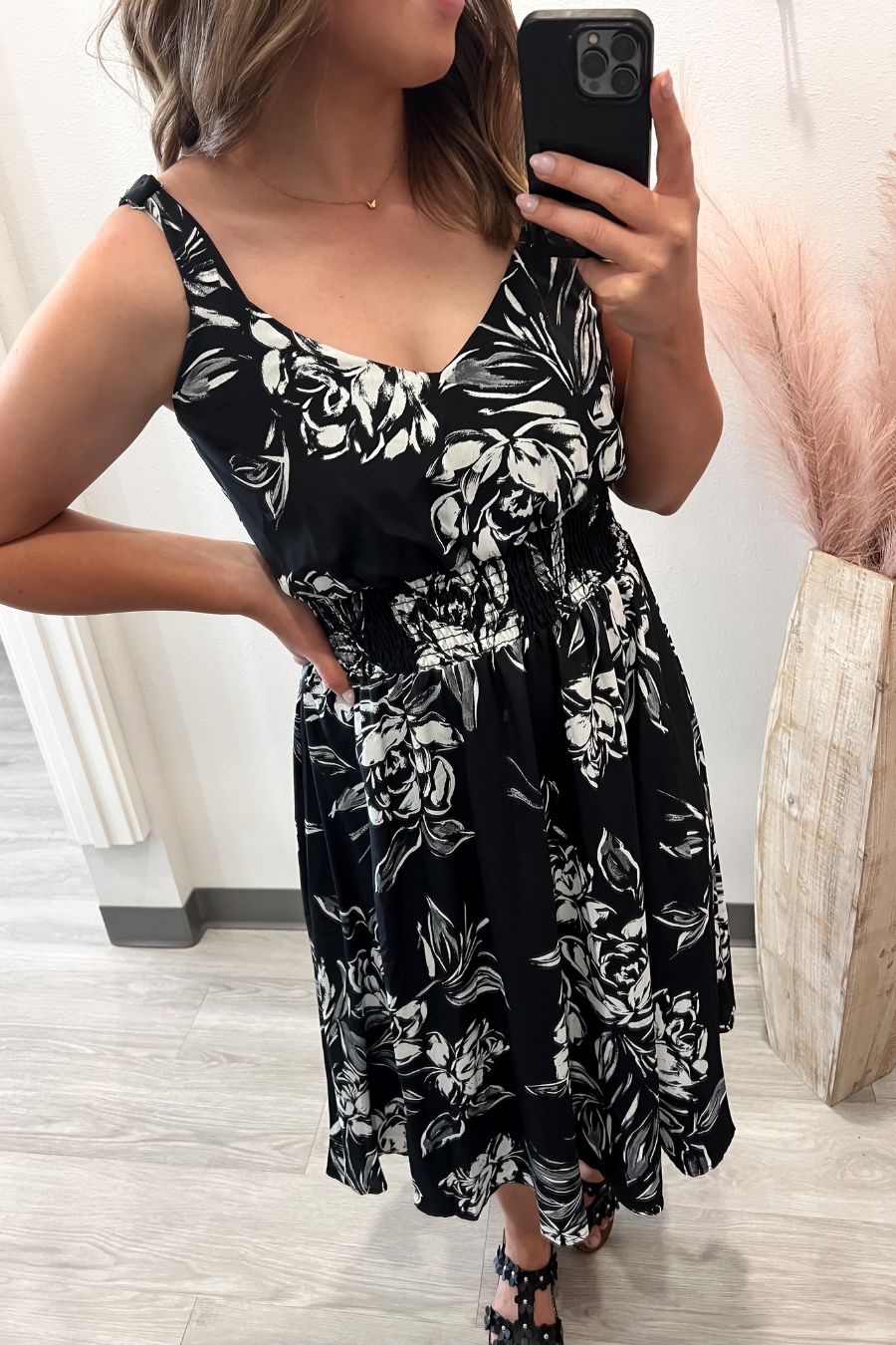 Black Floral Midi Dress