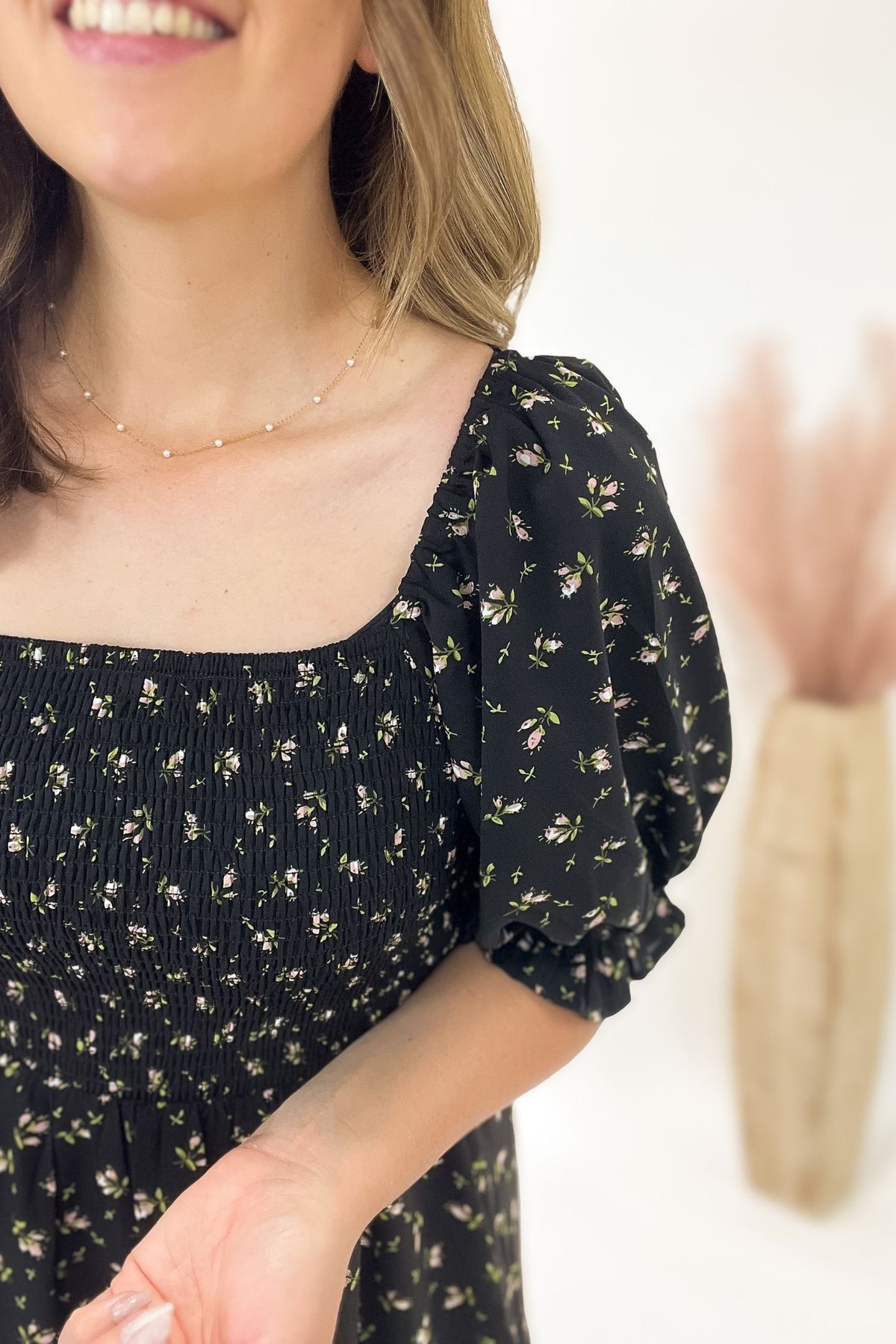 Black Floral Midi Dress