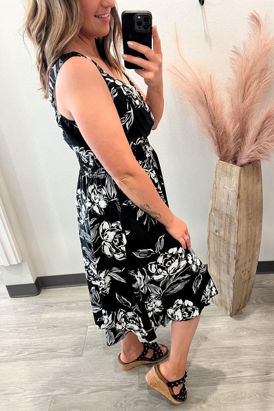 Black Floral Midi Dress