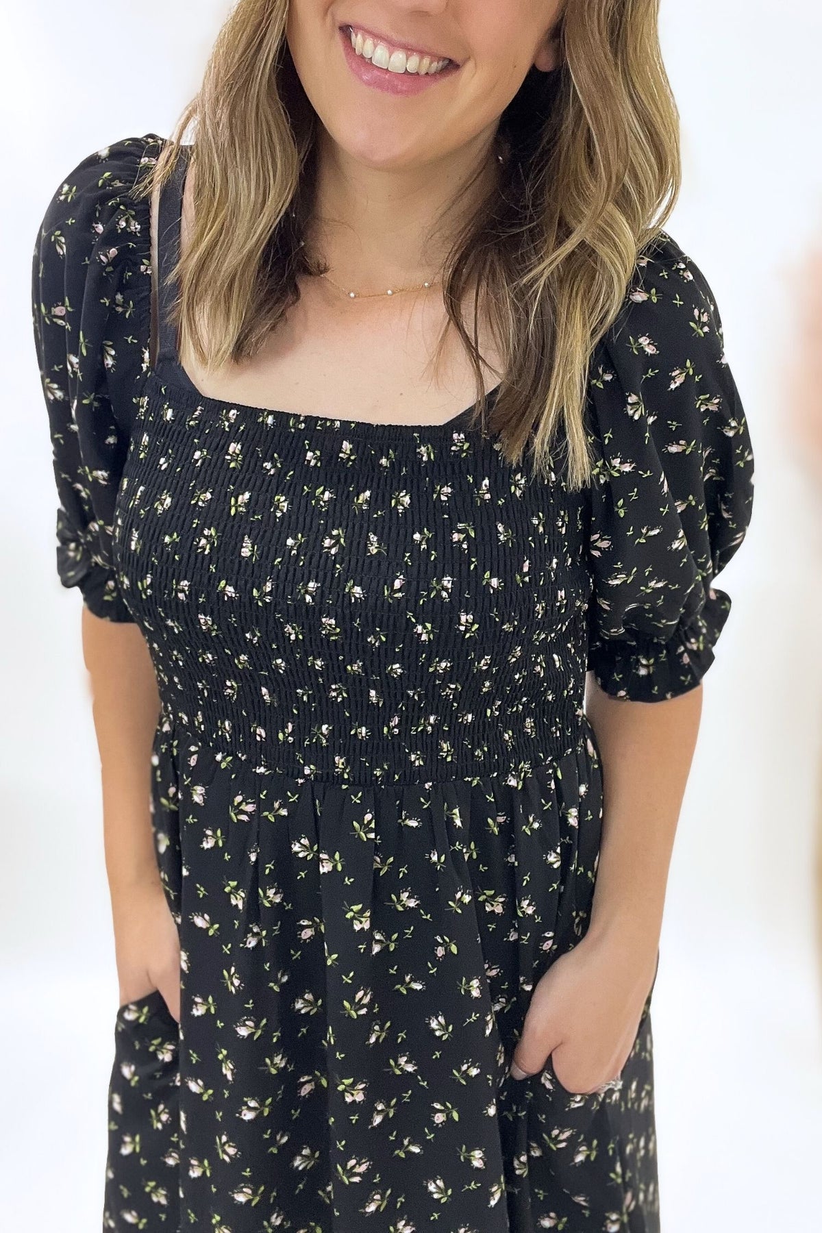 Black Floral Midi Dress