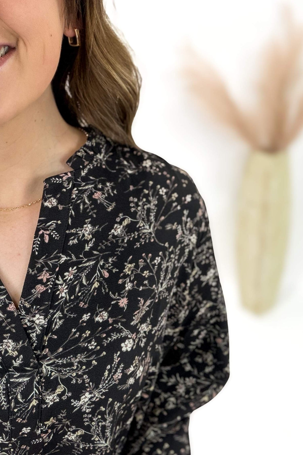 Black Floral V-Neck Blouse