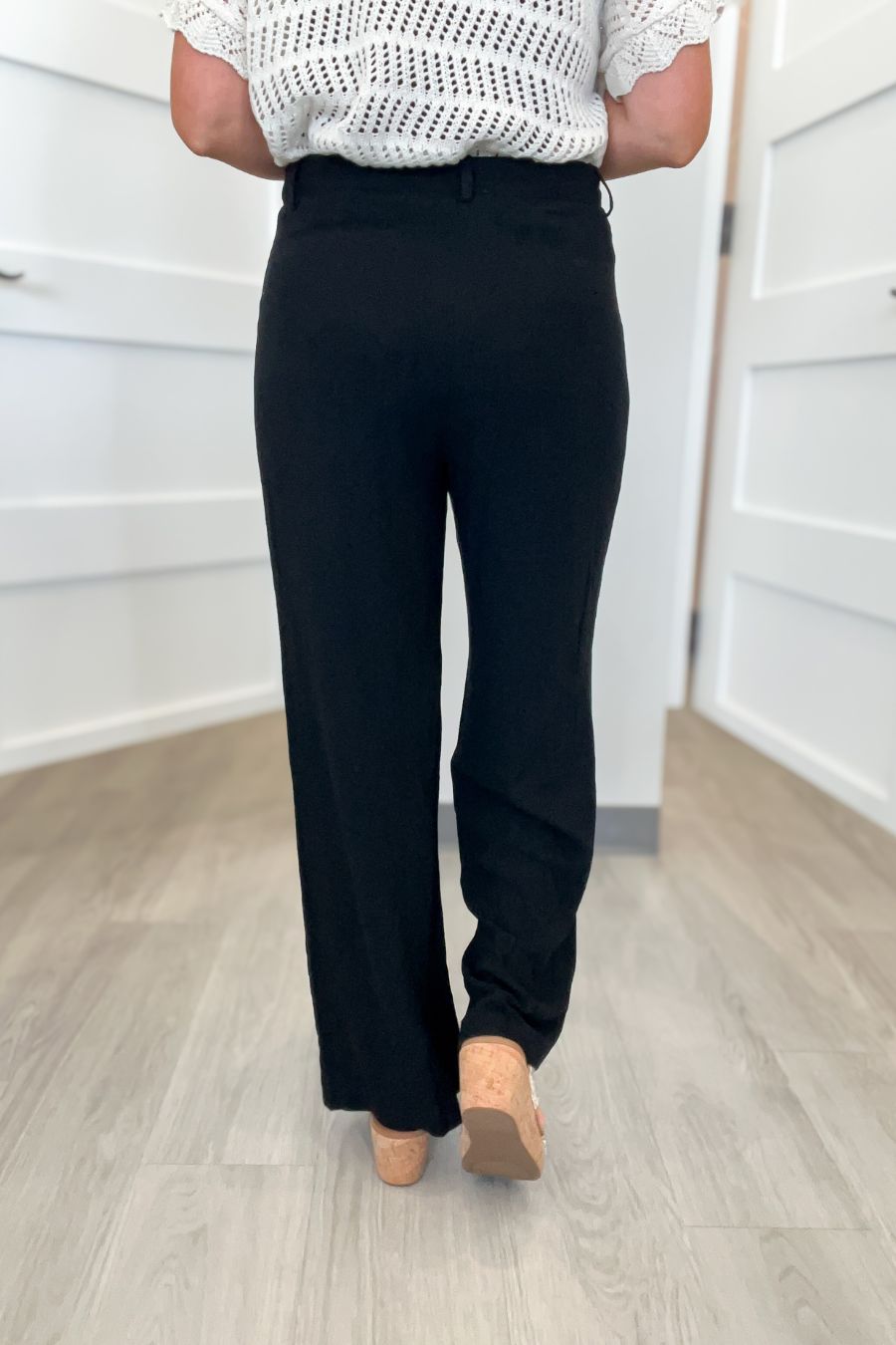 Black Linen Blend Pleated Trousers