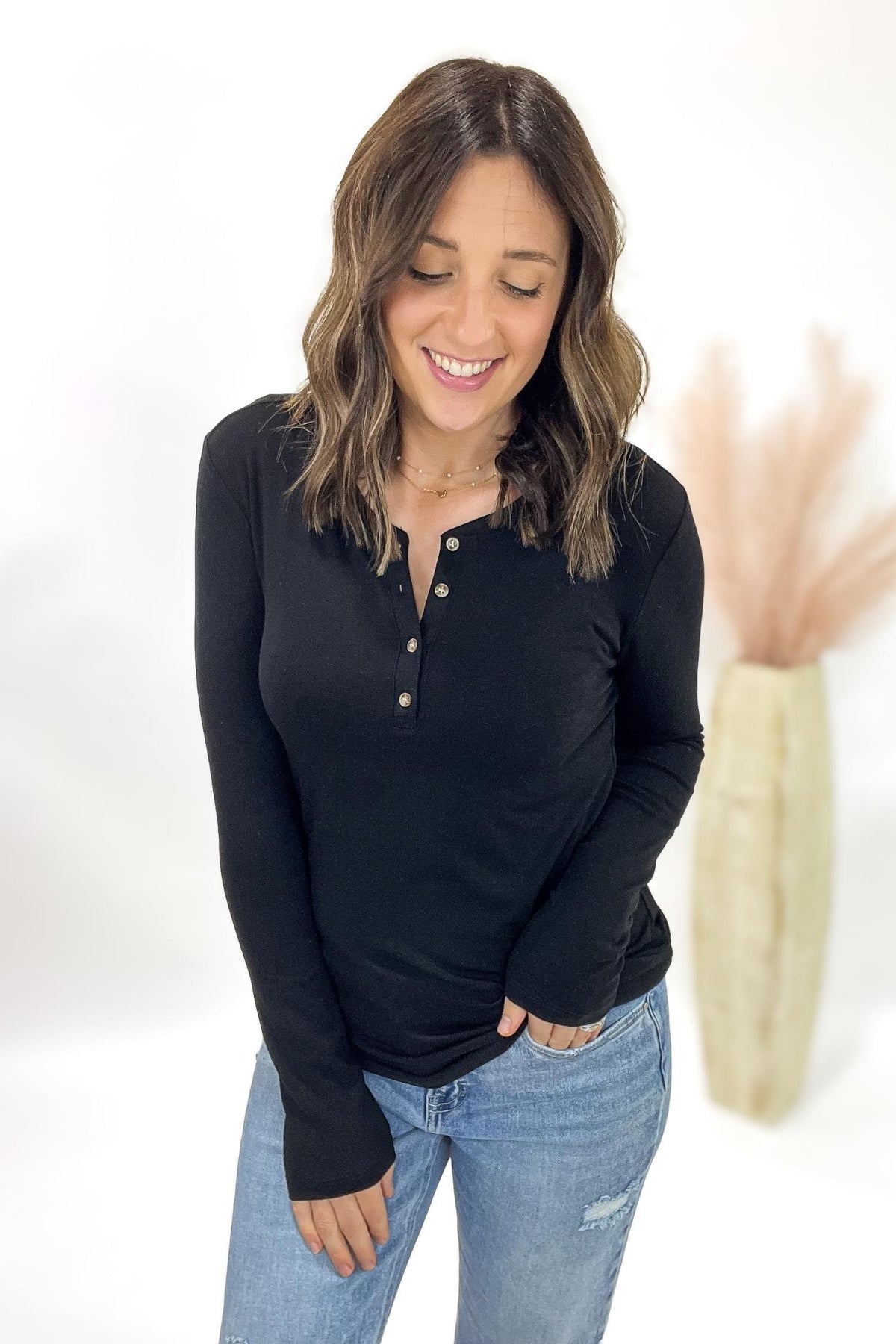 Black Long Sleeve Henley