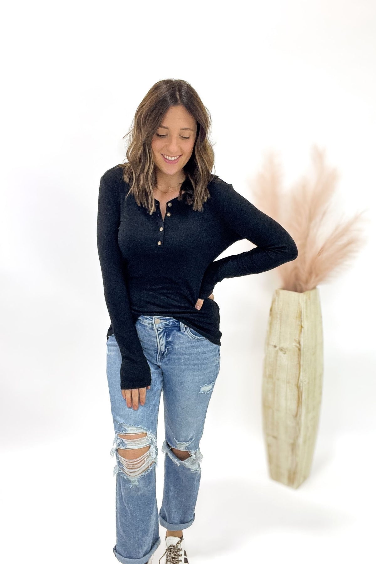 Black Long Sleeve Henley