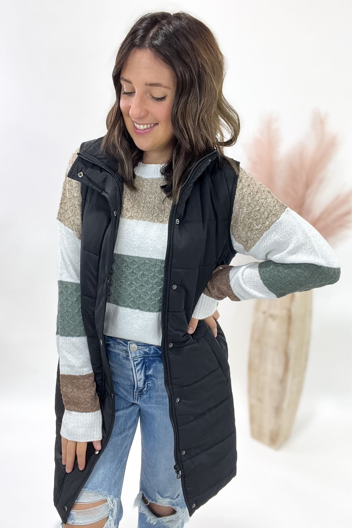 Black Long Zip Puffer Vest