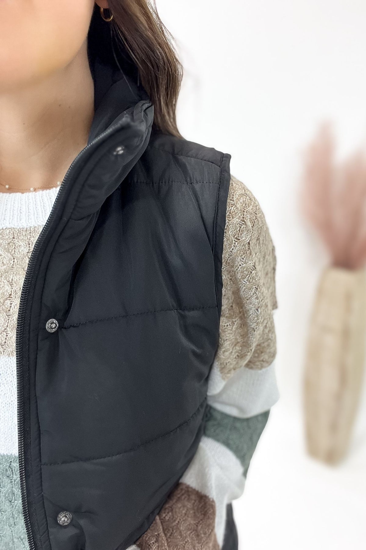 Black Long Zip Puffer Vest