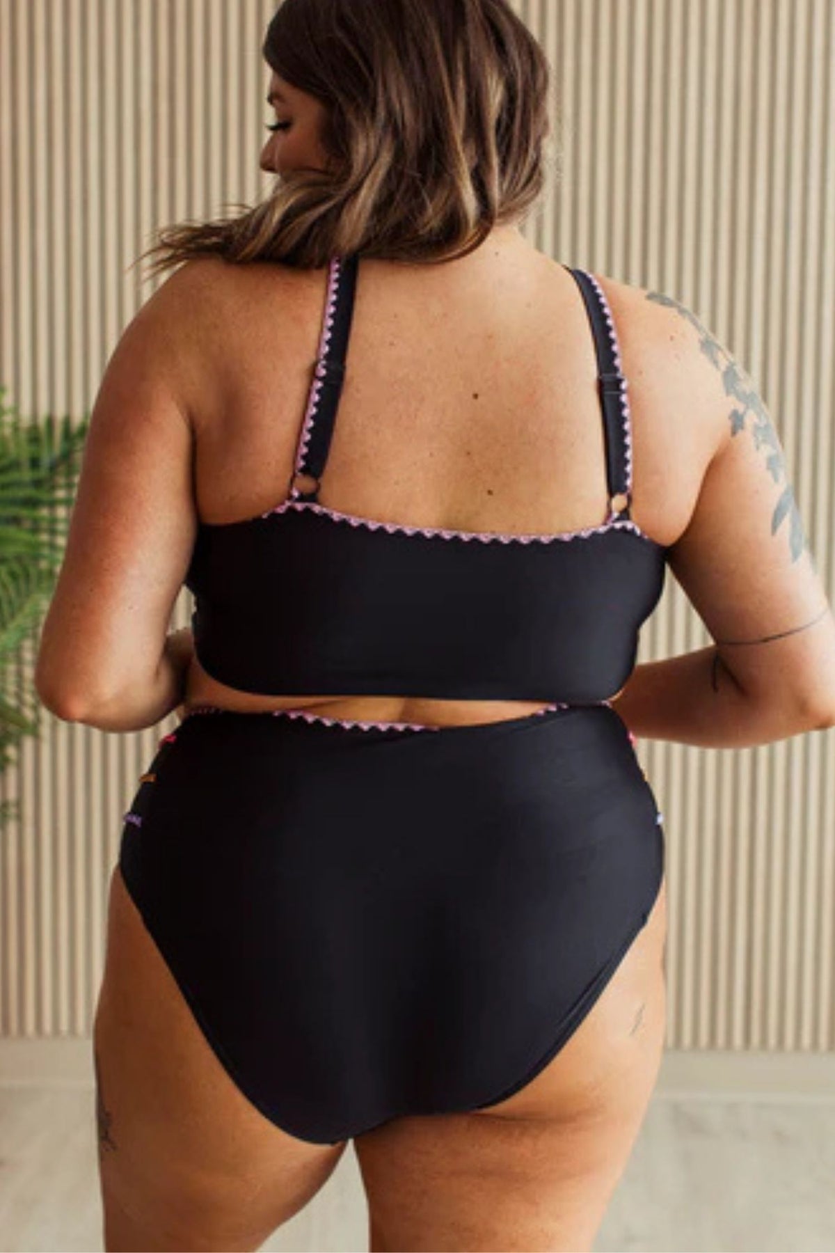 Black Multi Stitch Swim Top