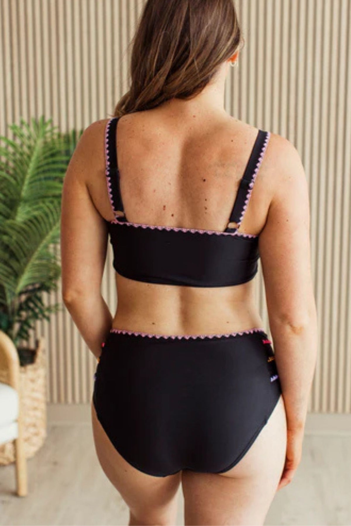 Black Multi Stitch Swim Top