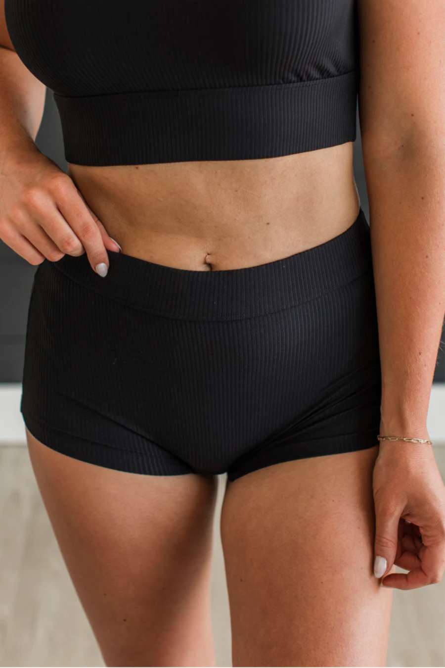 Black Ribbed Swim Shorts