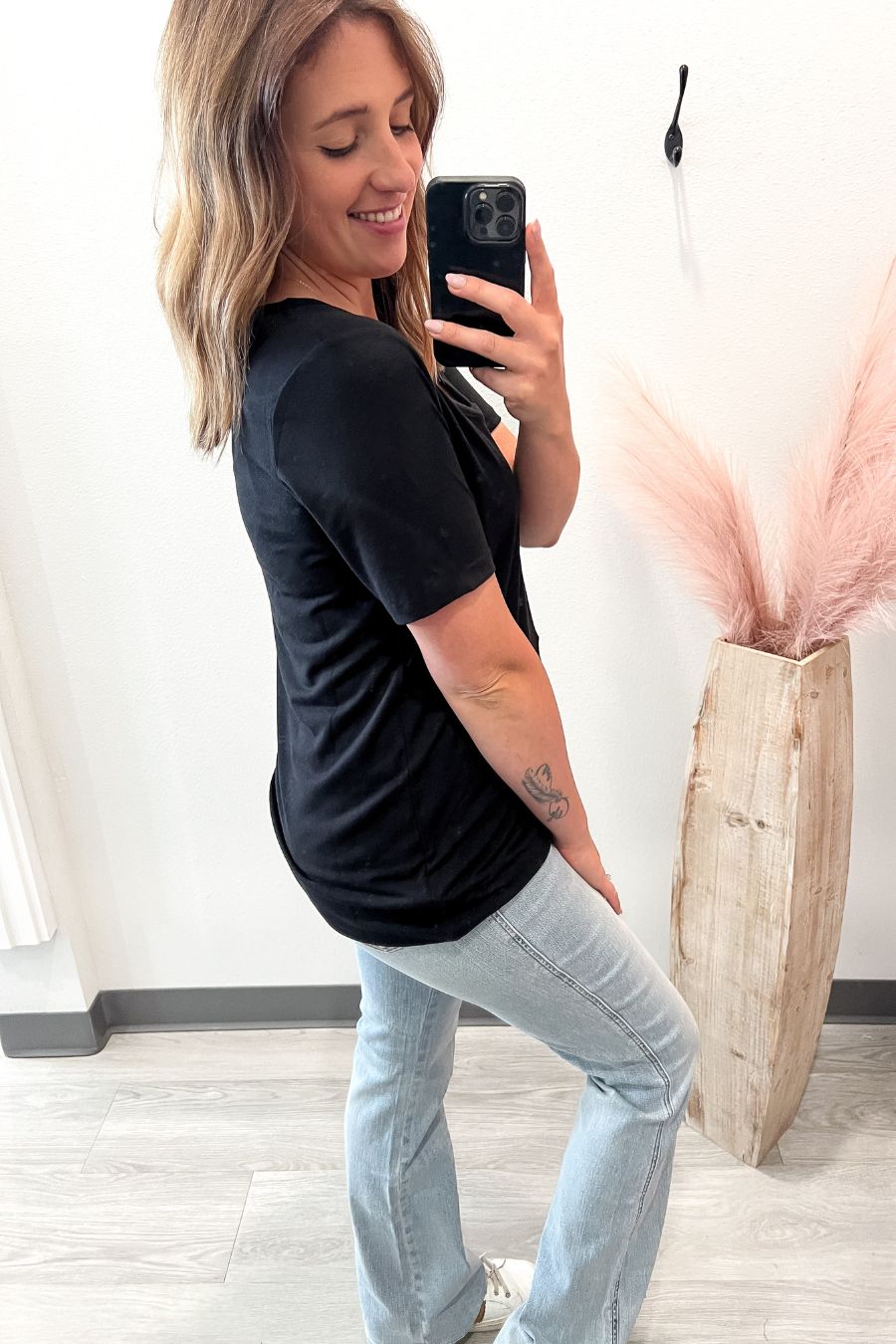 Black V-Neck Basic Tee