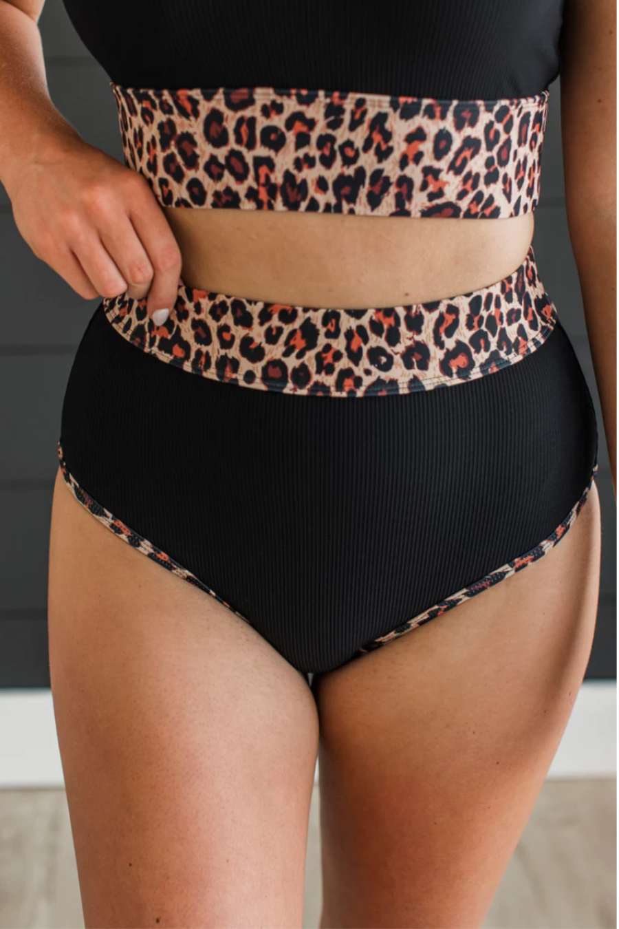 Black & Leopard High-Rise Swim Bottoms