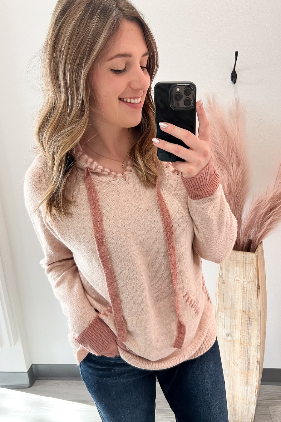 Blanket Stitch Sweater- Blush