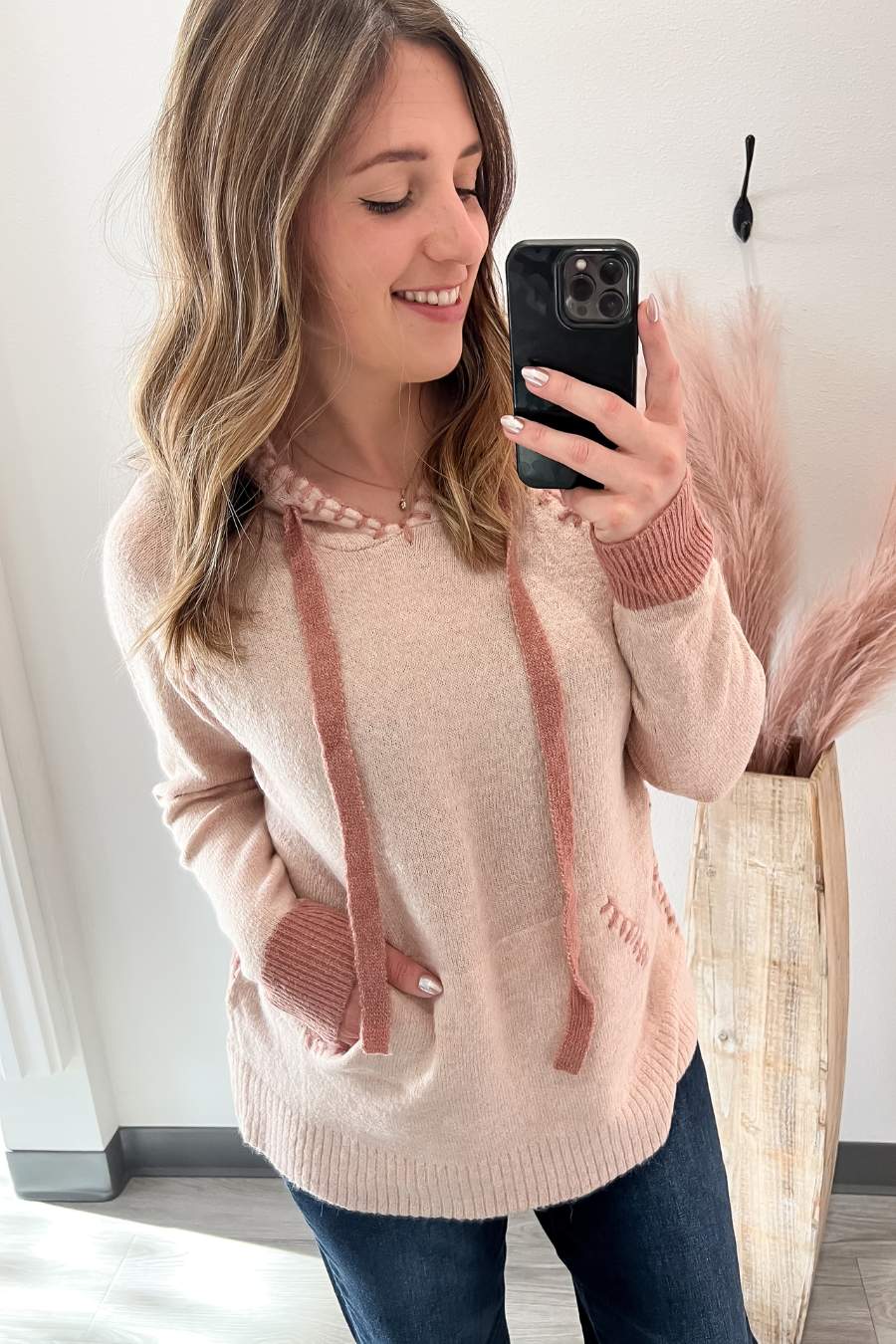 Blanket Stitch Sweater- Blush