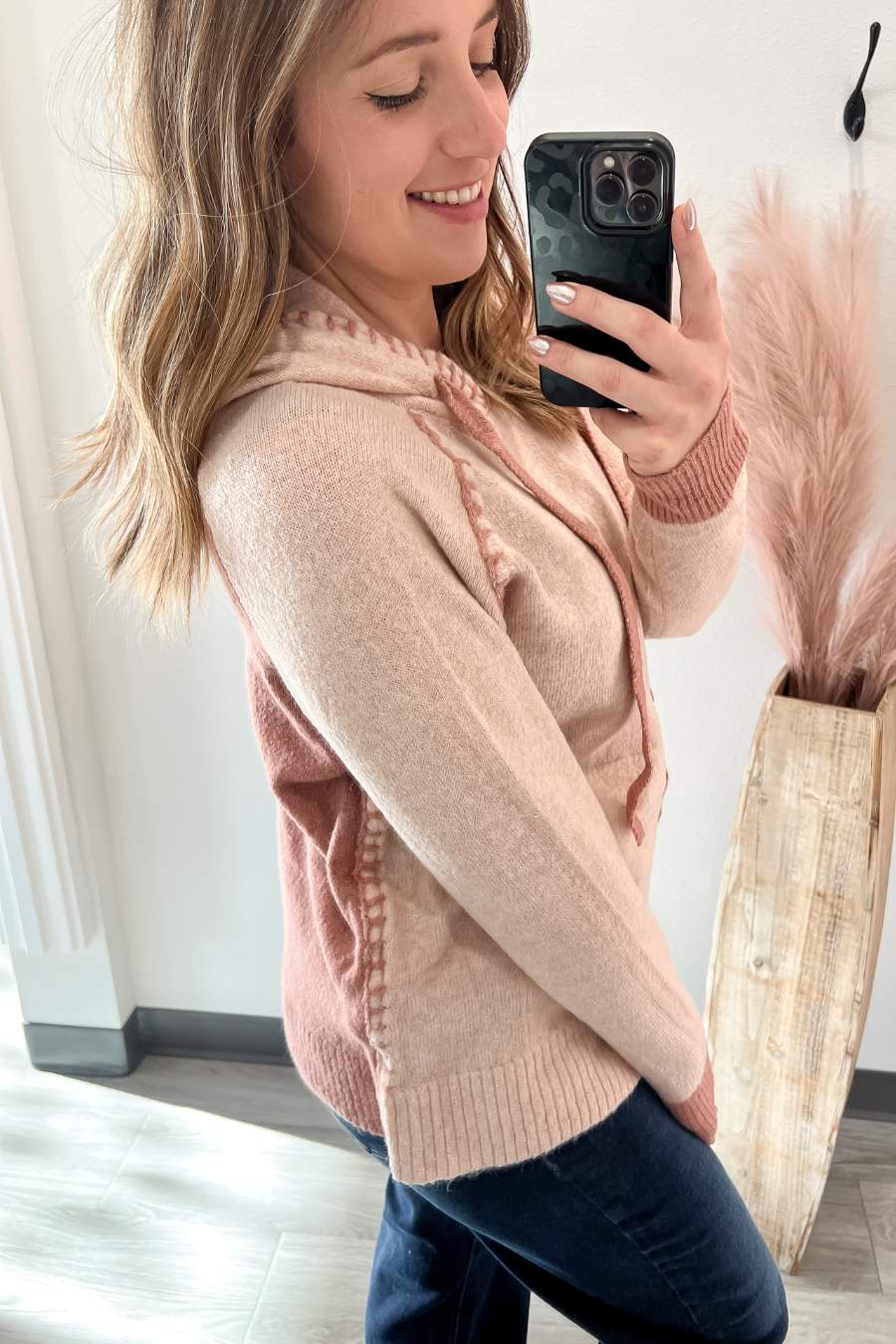 Blanket Stitch Sweater- Blush