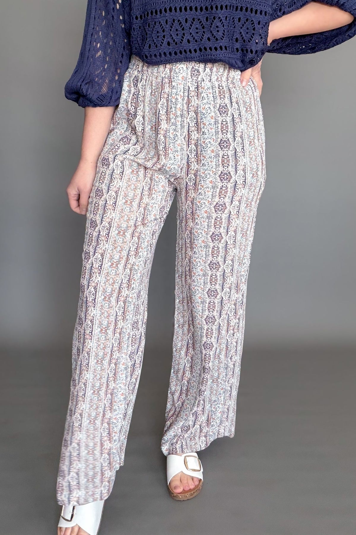 Women’s blue printed palazzo pants with relaxed comfortable fit