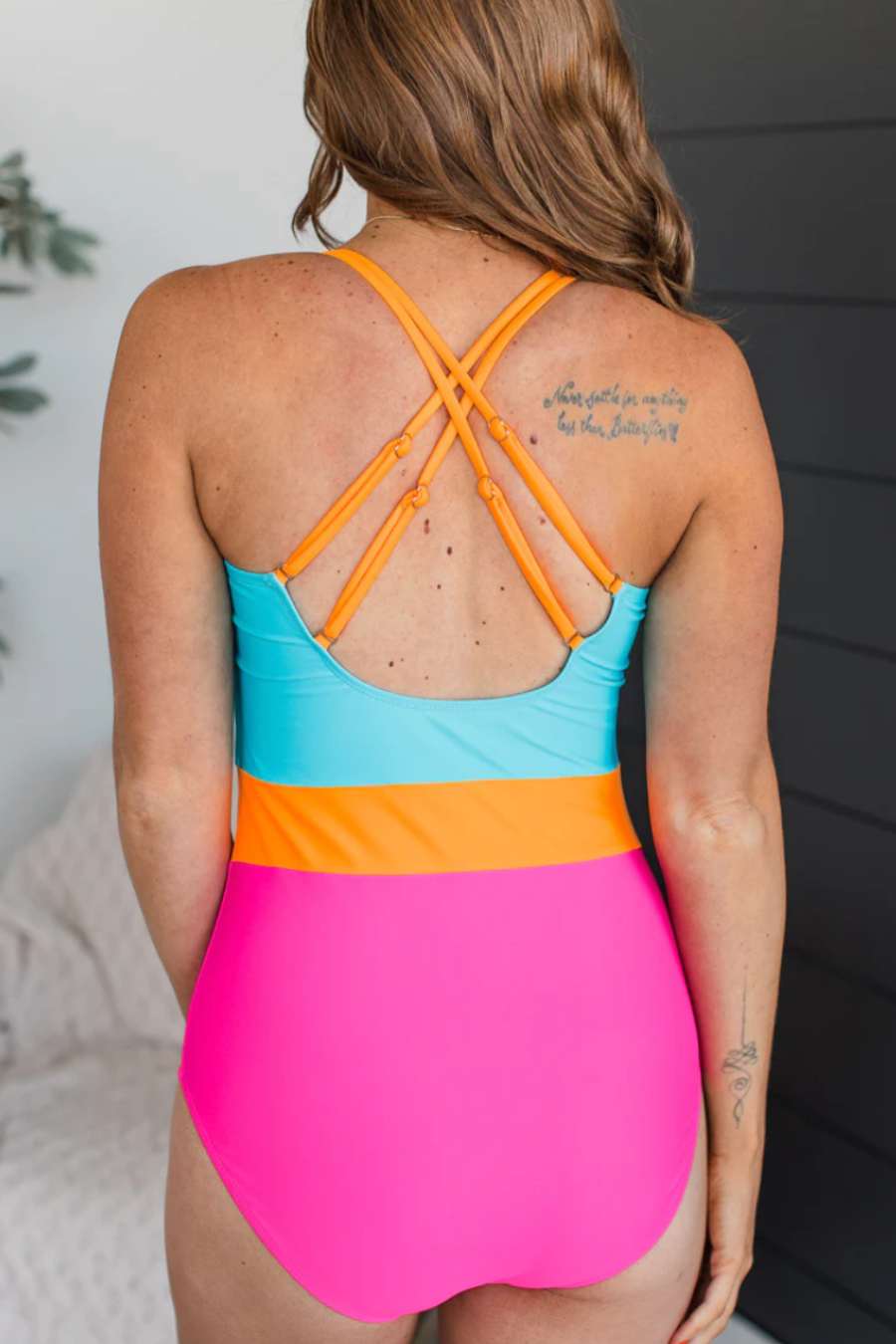 Blue, Orange & Pink One-Piece Swimsuit