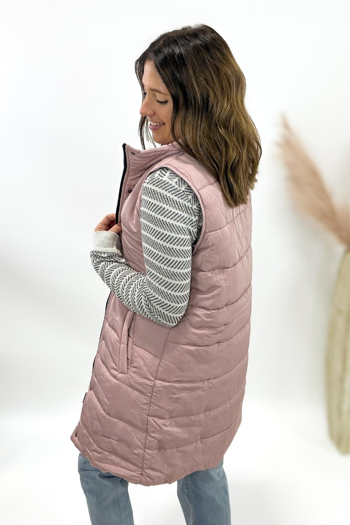 Blush Long Zip Puffer Vest