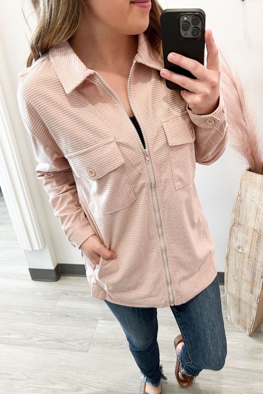 Blush Pink Waffle Jacket