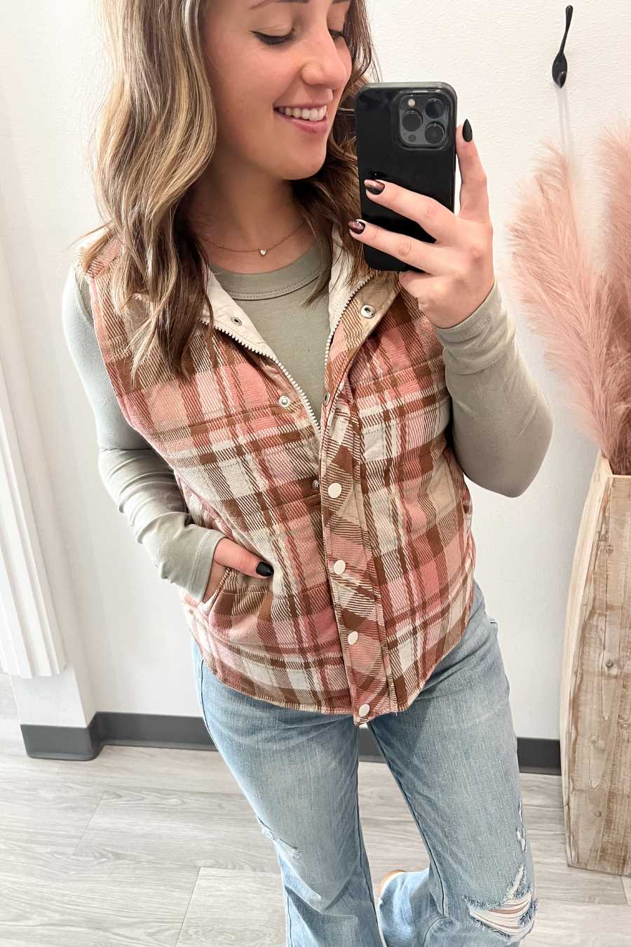 Blush Plaid Vest