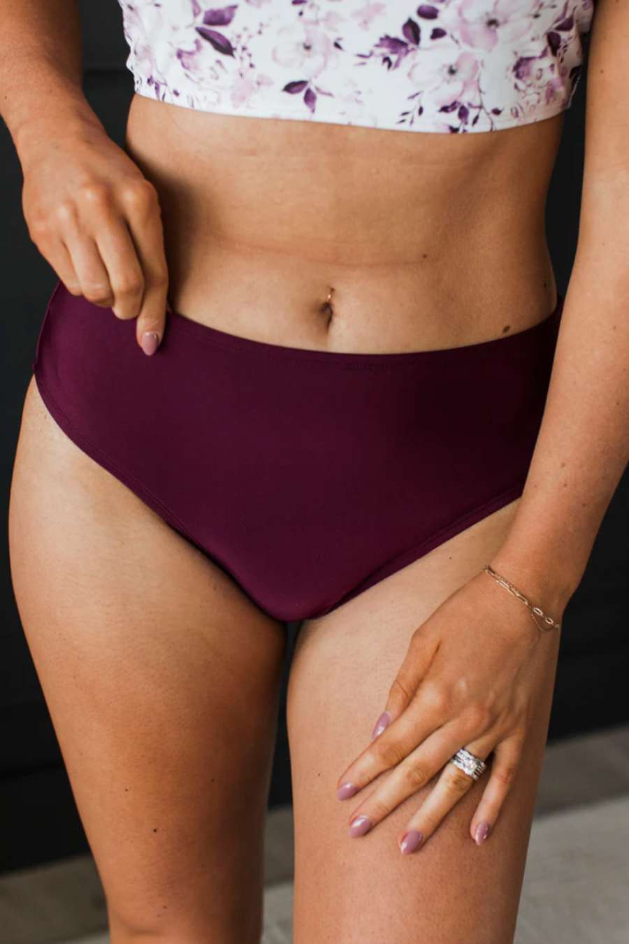 Burgundy Mid-Rise Swim Bottoms