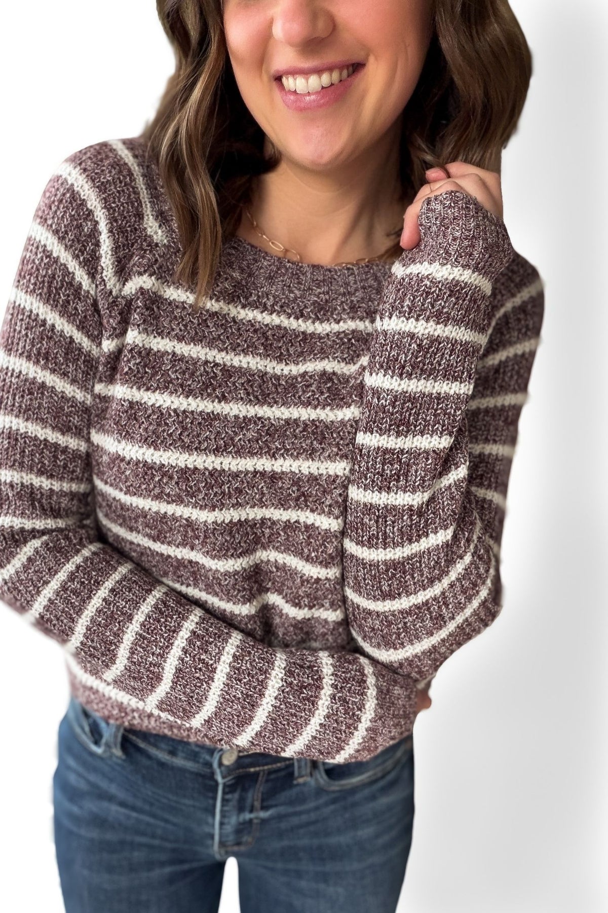 Burgundy Mini Waffle Striped Sweater