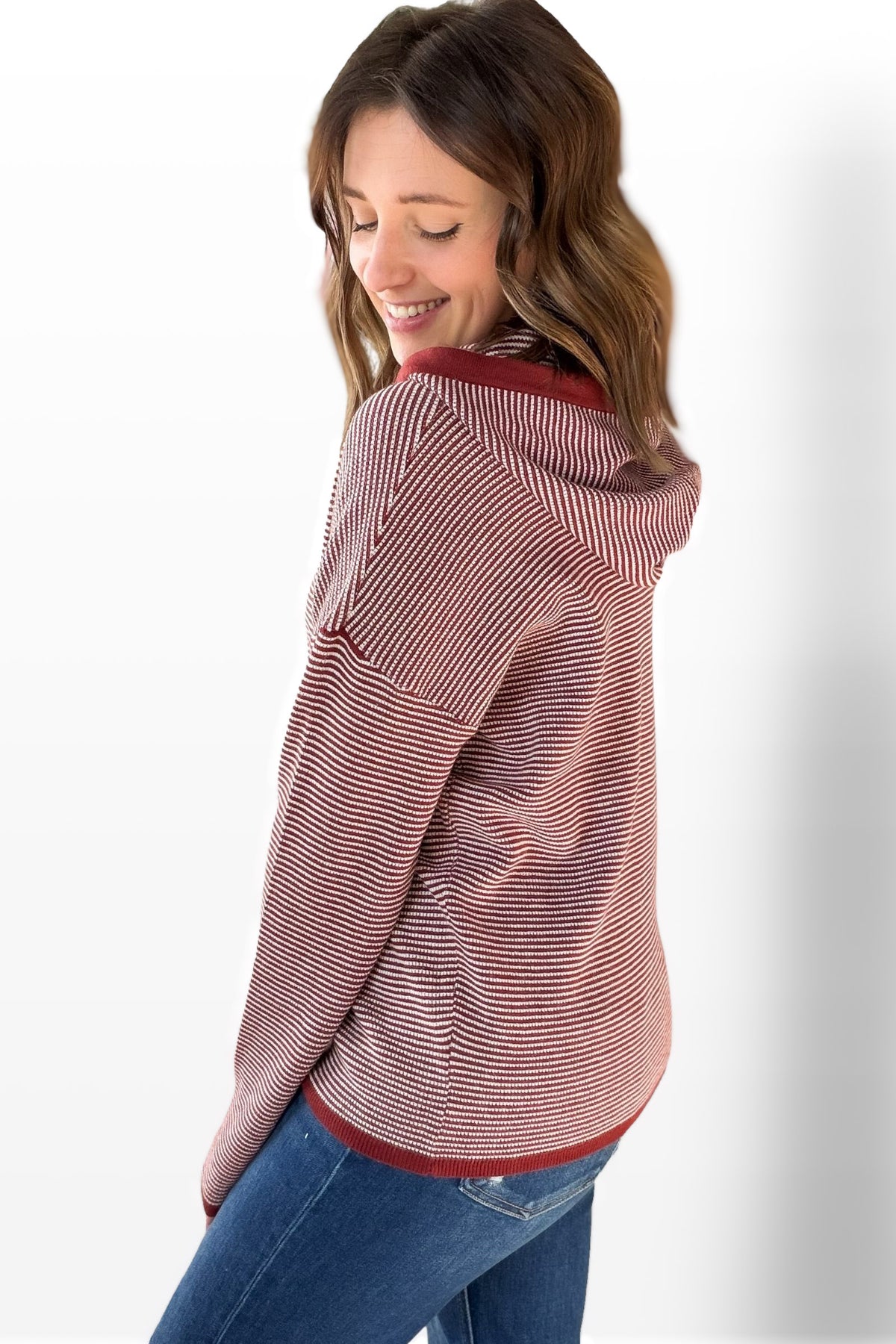 Burgundy waffle hoodie with stripes