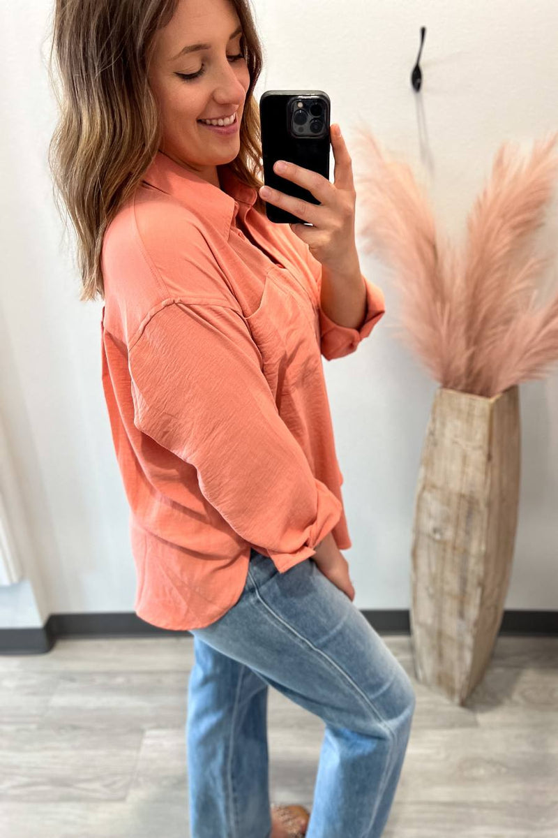 Button Down Long Sleeve- Salmon