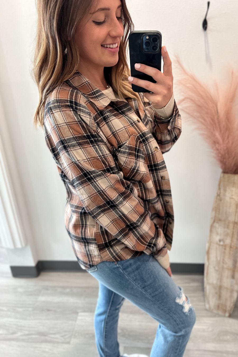 Button Down Mocha Plaid