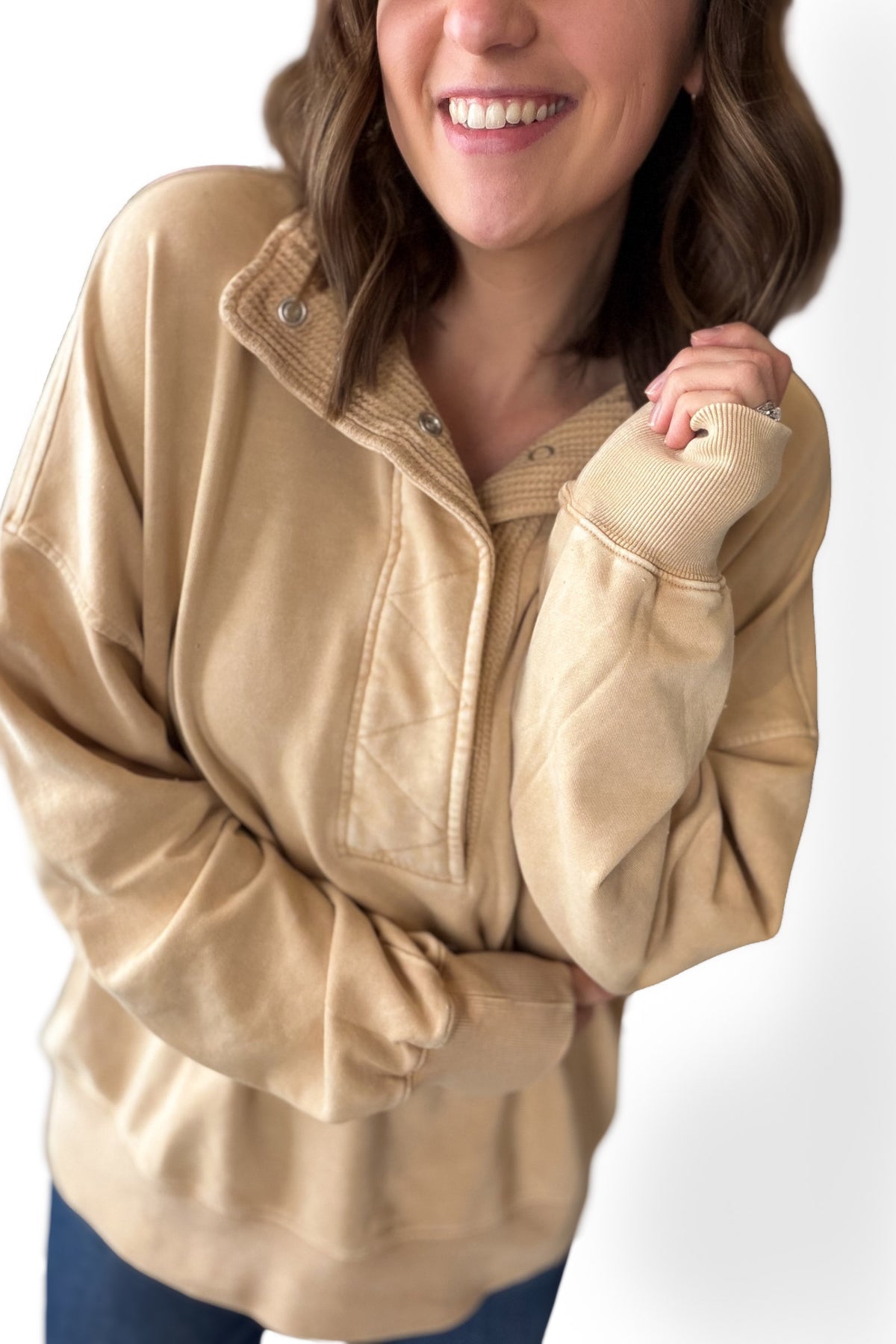 Camel French Terry Quarter Snap Sweatshirt