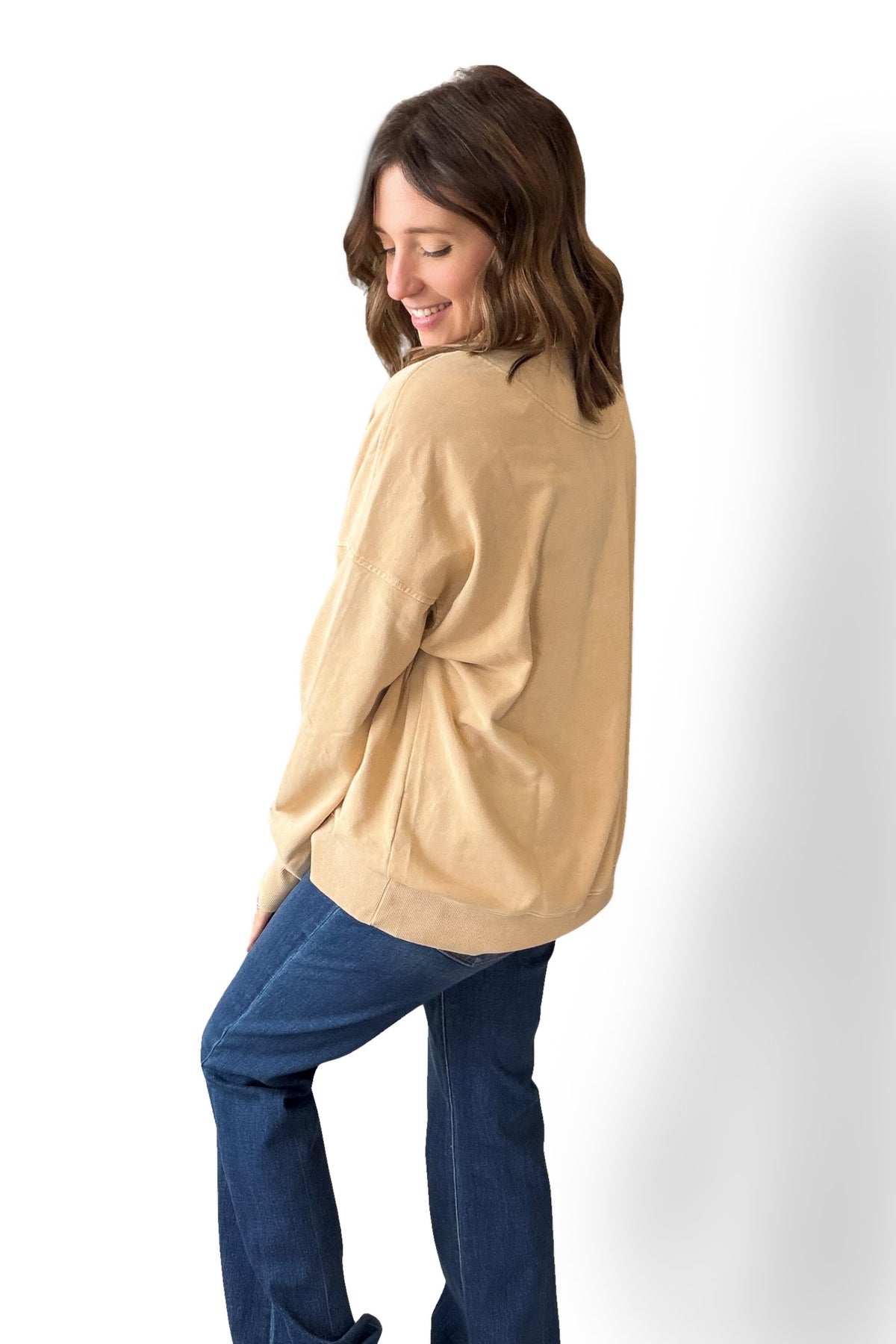 Camel French Terry Quarter Snap Sweatshirt
