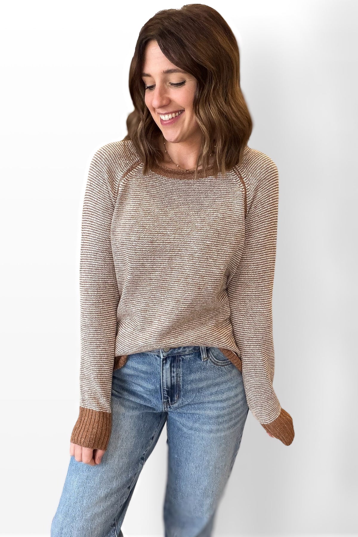 Camel Striped Pullover Sweater