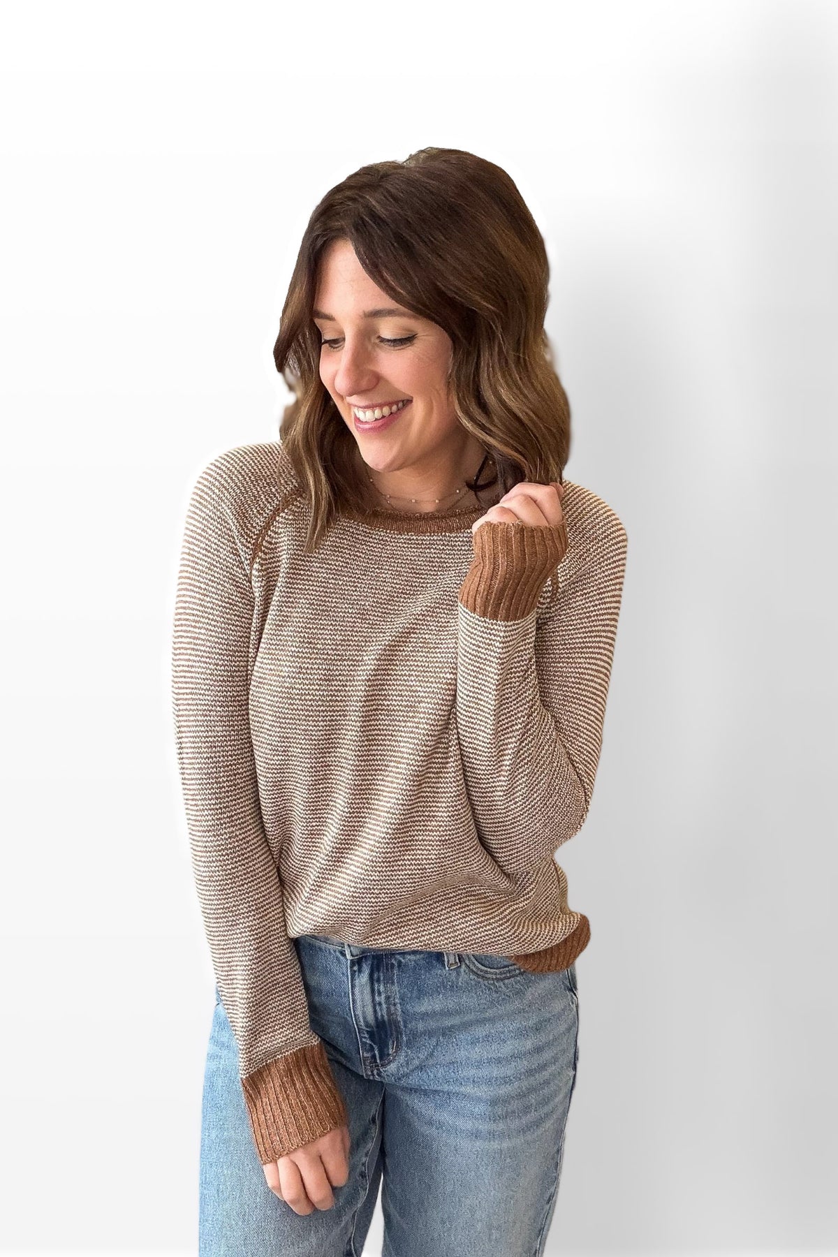 Camel Striped Pullover Sweater