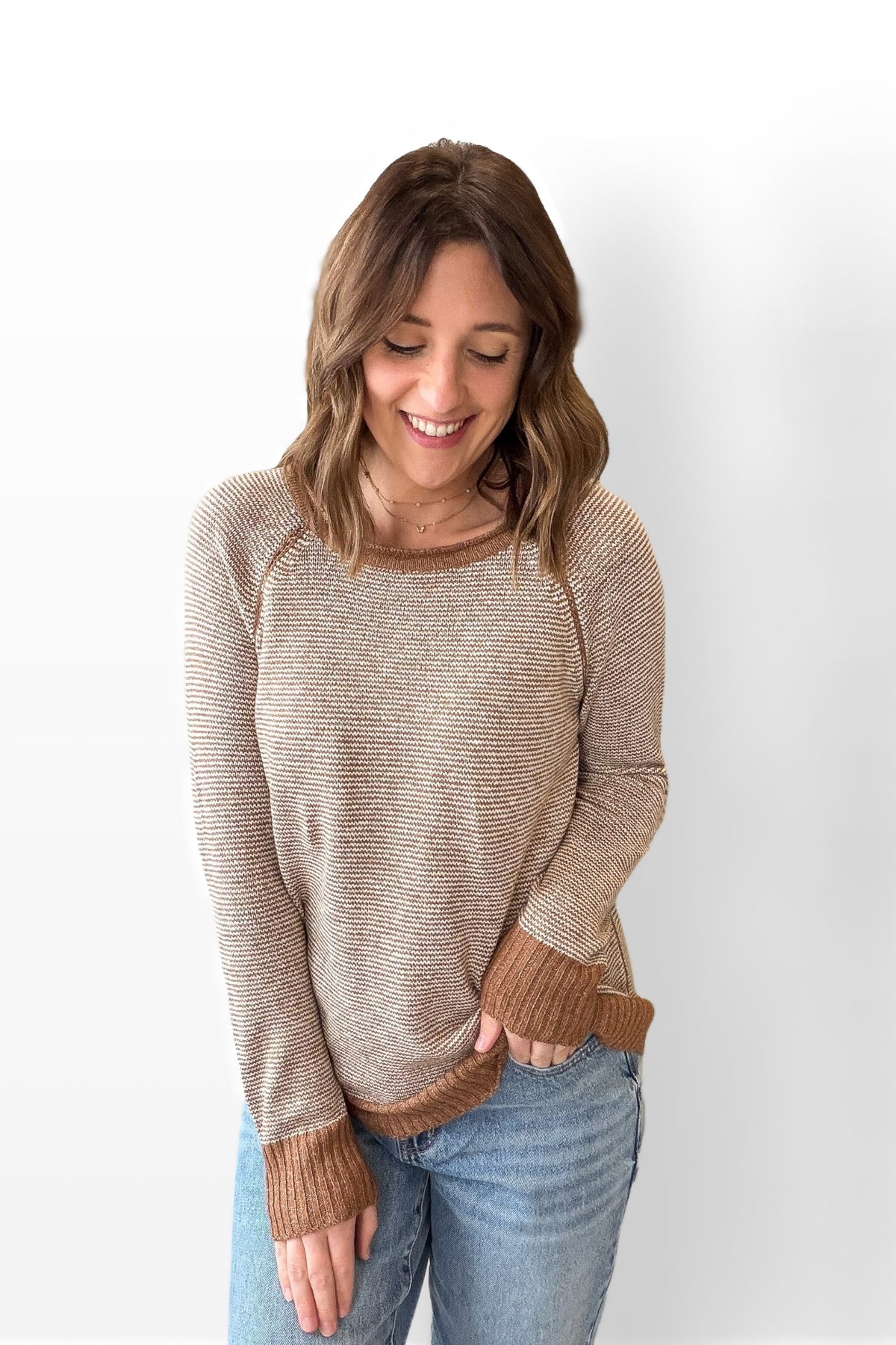 Camel Striped Pullover Sweater