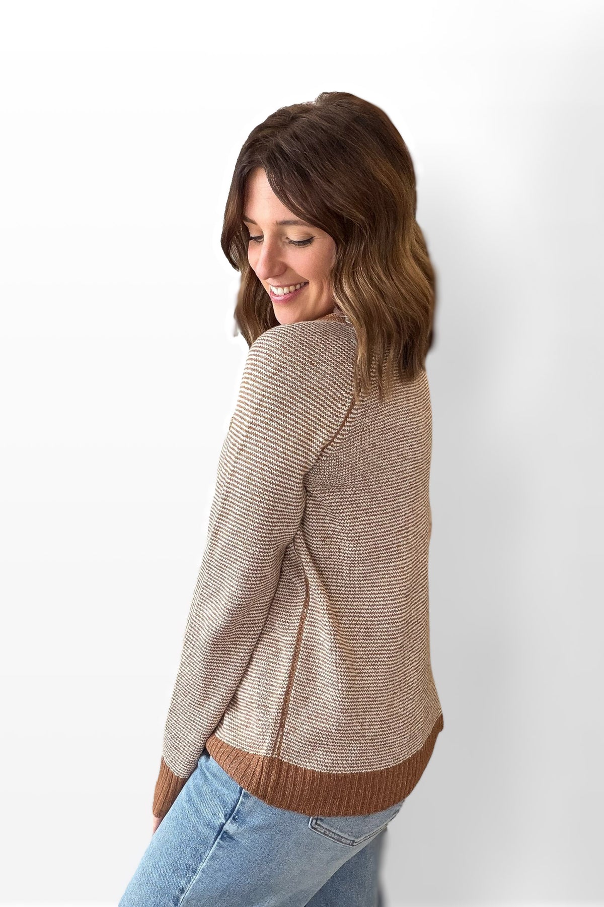 Camel Striped Pullover Sweater