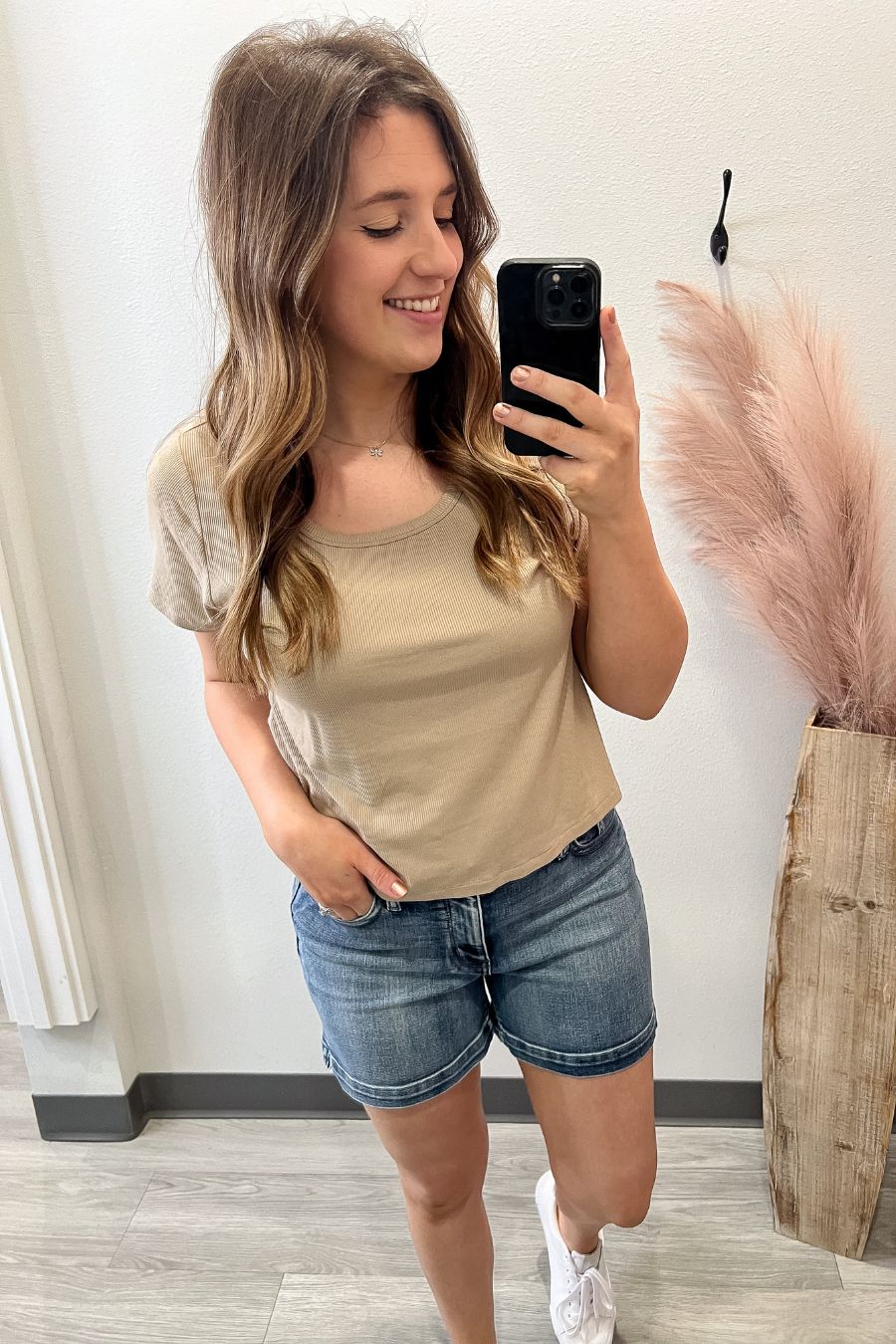 Casual Ribbed Short Sleeve Tee- Taupe