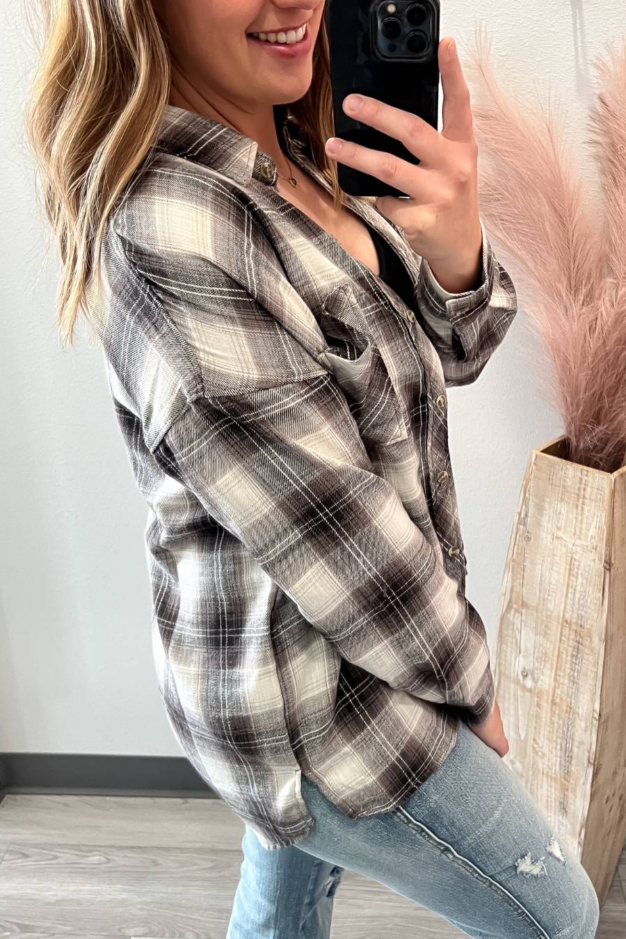 Charcoal Plaid Button Up