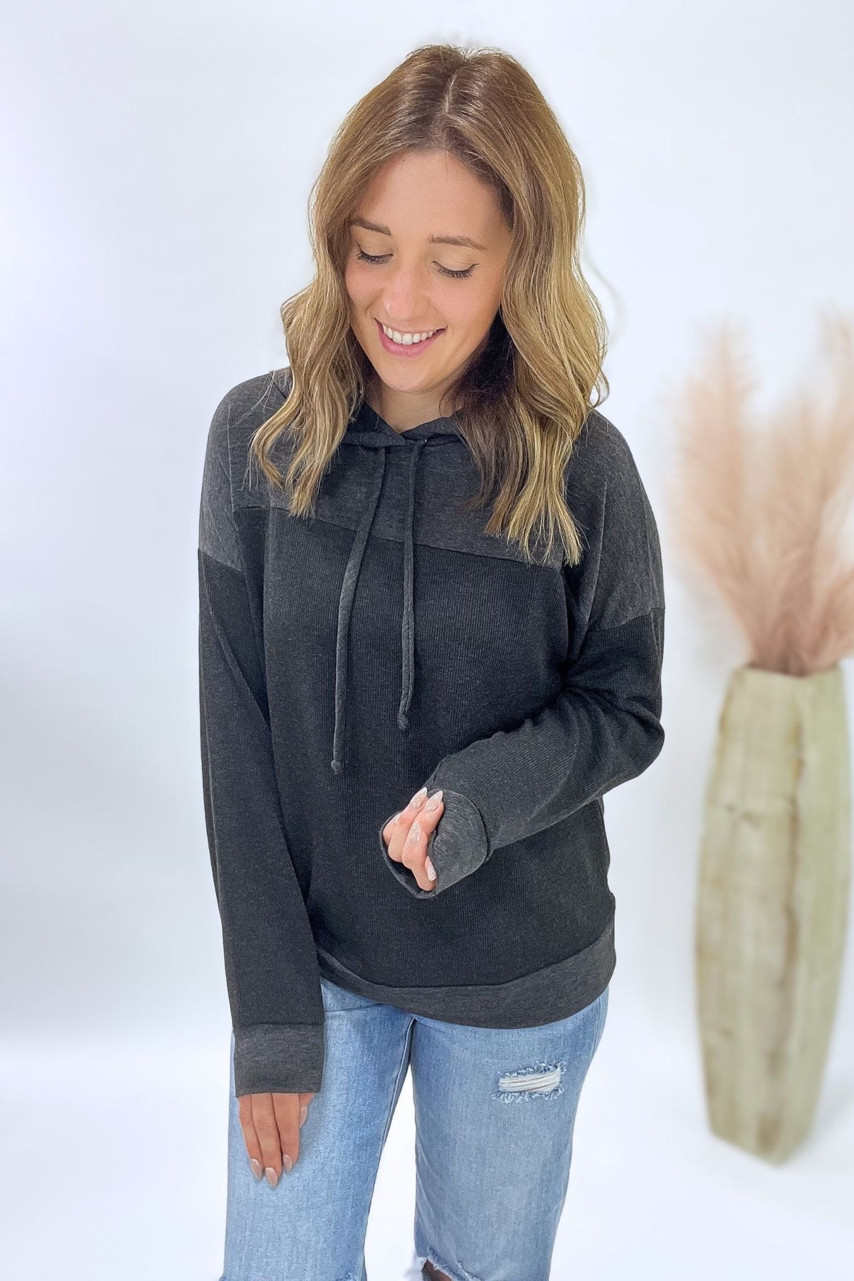 Charcoal Ribbed Hoodie