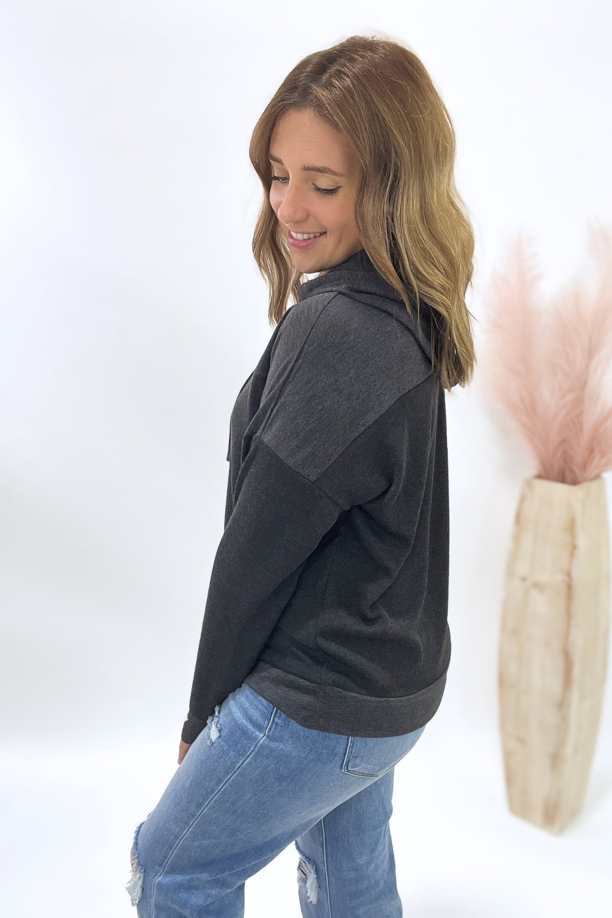 Charcoal Ribbed Hoodie