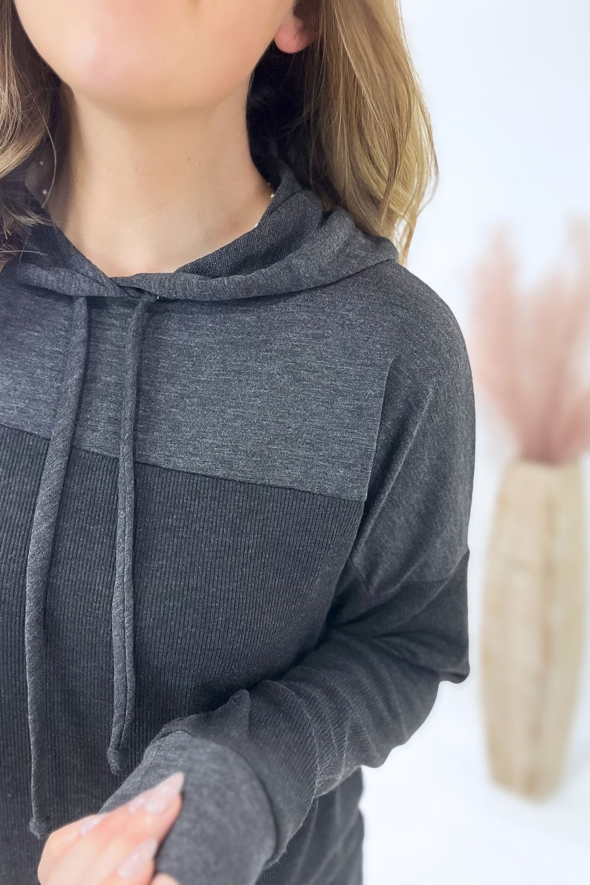 Charcoal Ribbed Hoodie