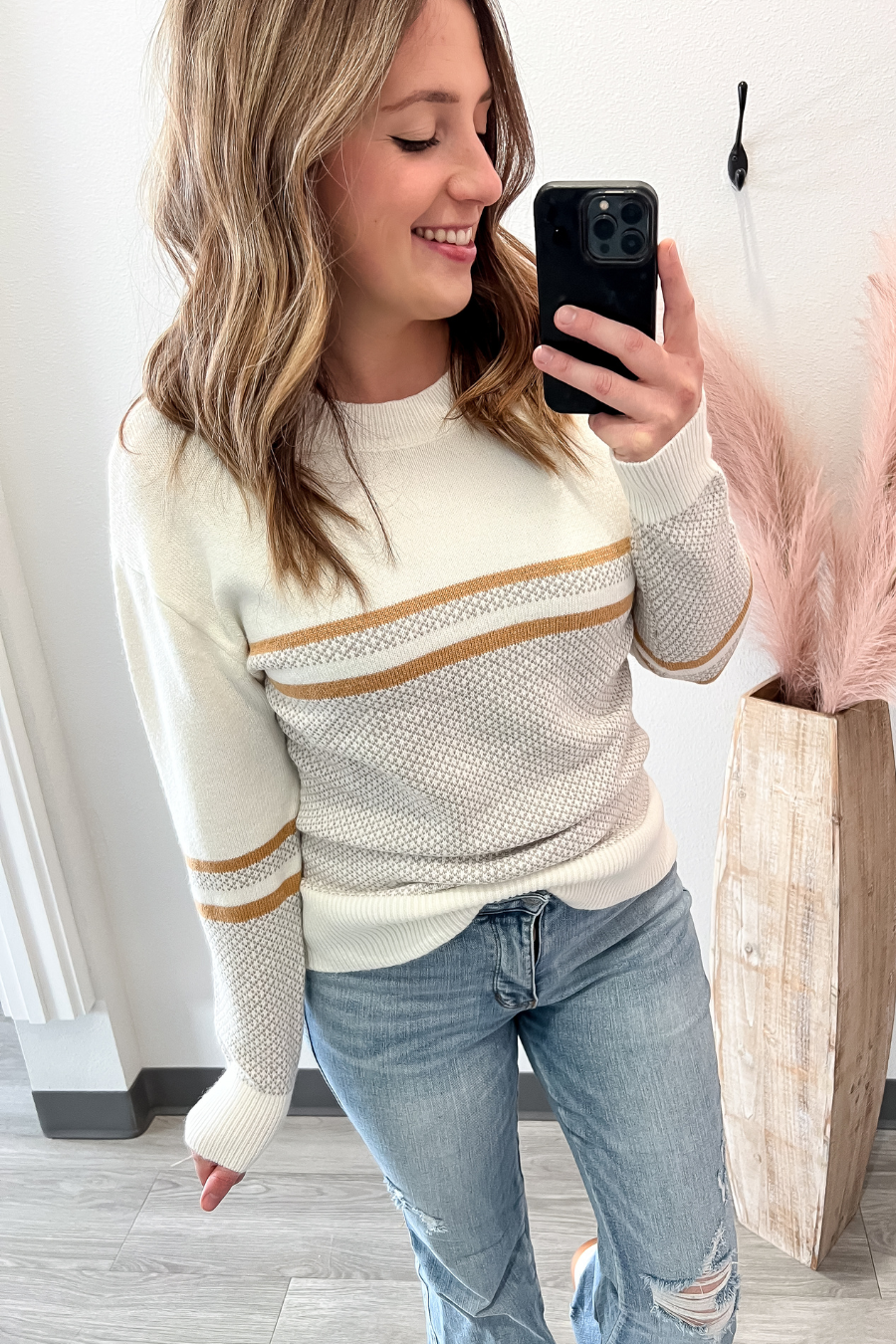 Color Block Off White & Gold Sweater