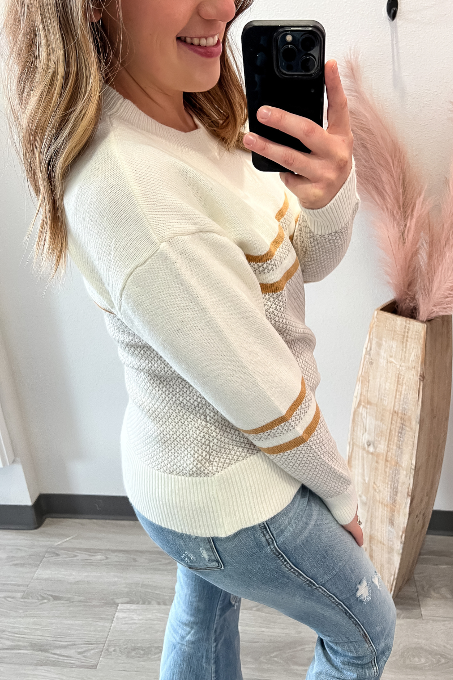 Color Block Off White & Gold Sweater