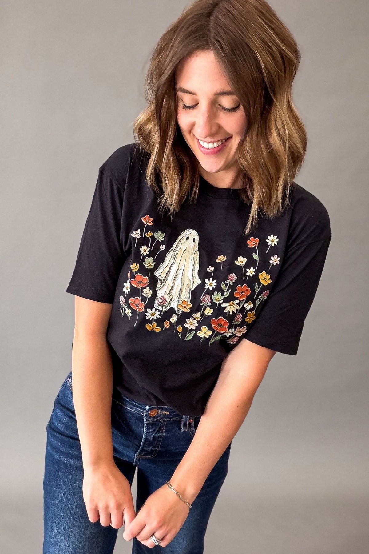 Colorful Flower Ghost Tee | Black