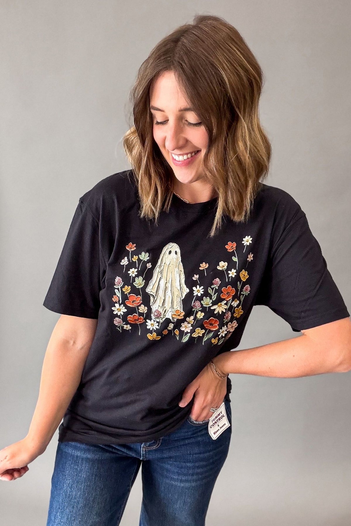 Colorful Flower Ghost Tee | Black