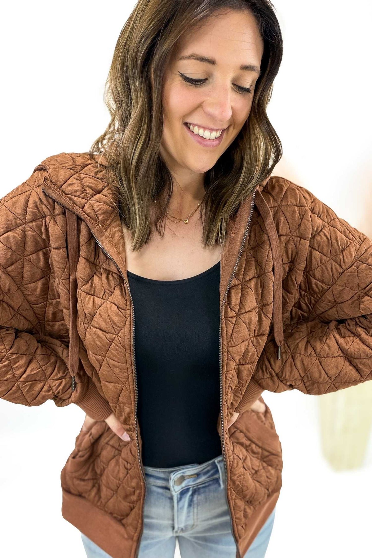 Copper Quilted Full Zip Hoodie