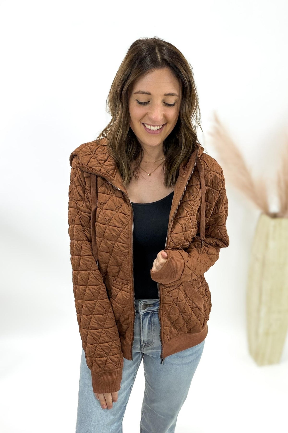 Copper Quilted Full Zip Hoodie