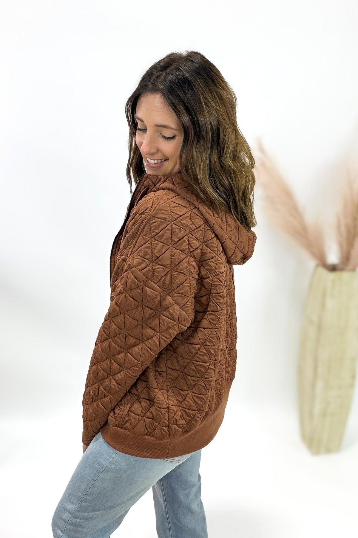 Copper Quilted Full Zip Hoodie