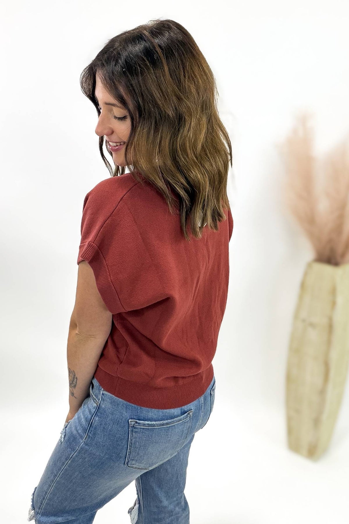Umber Rust V-Neck Button Front Sweater