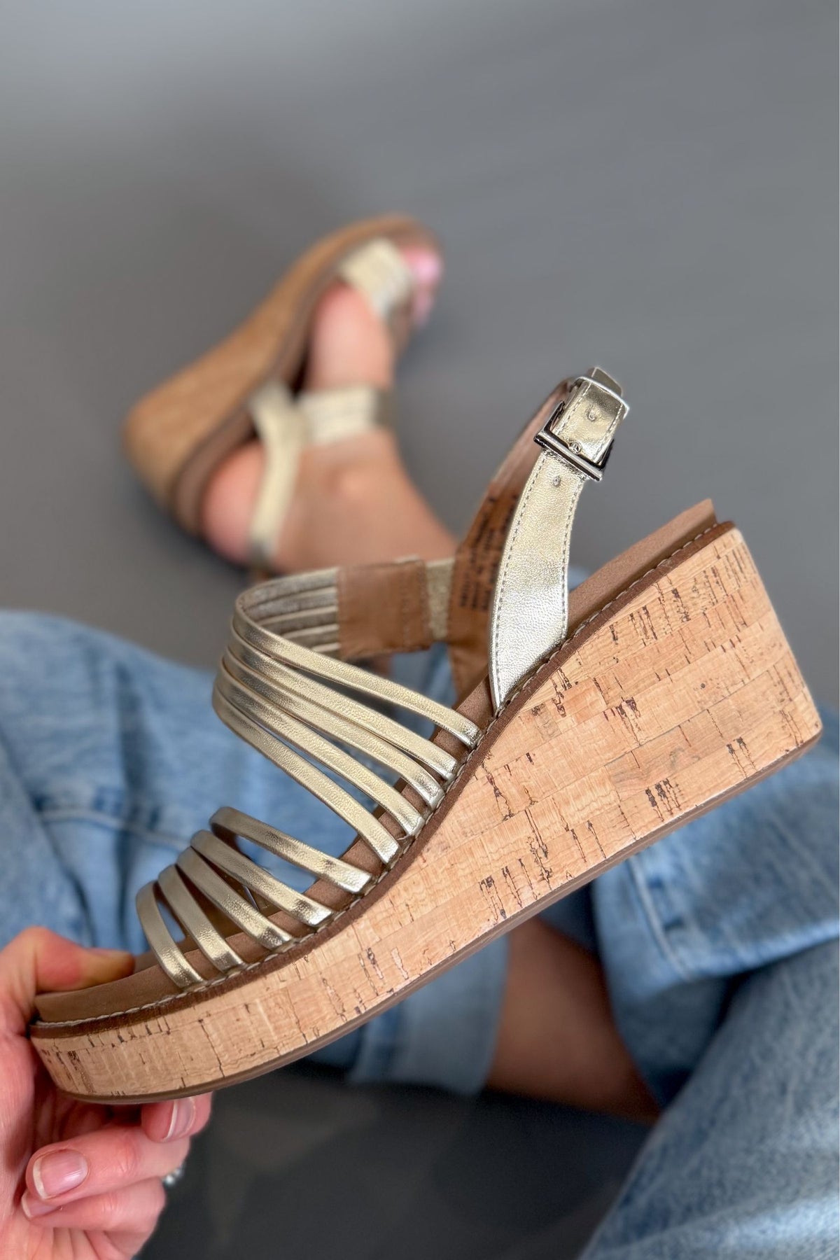Corkys gold wedge sandals with cork platform