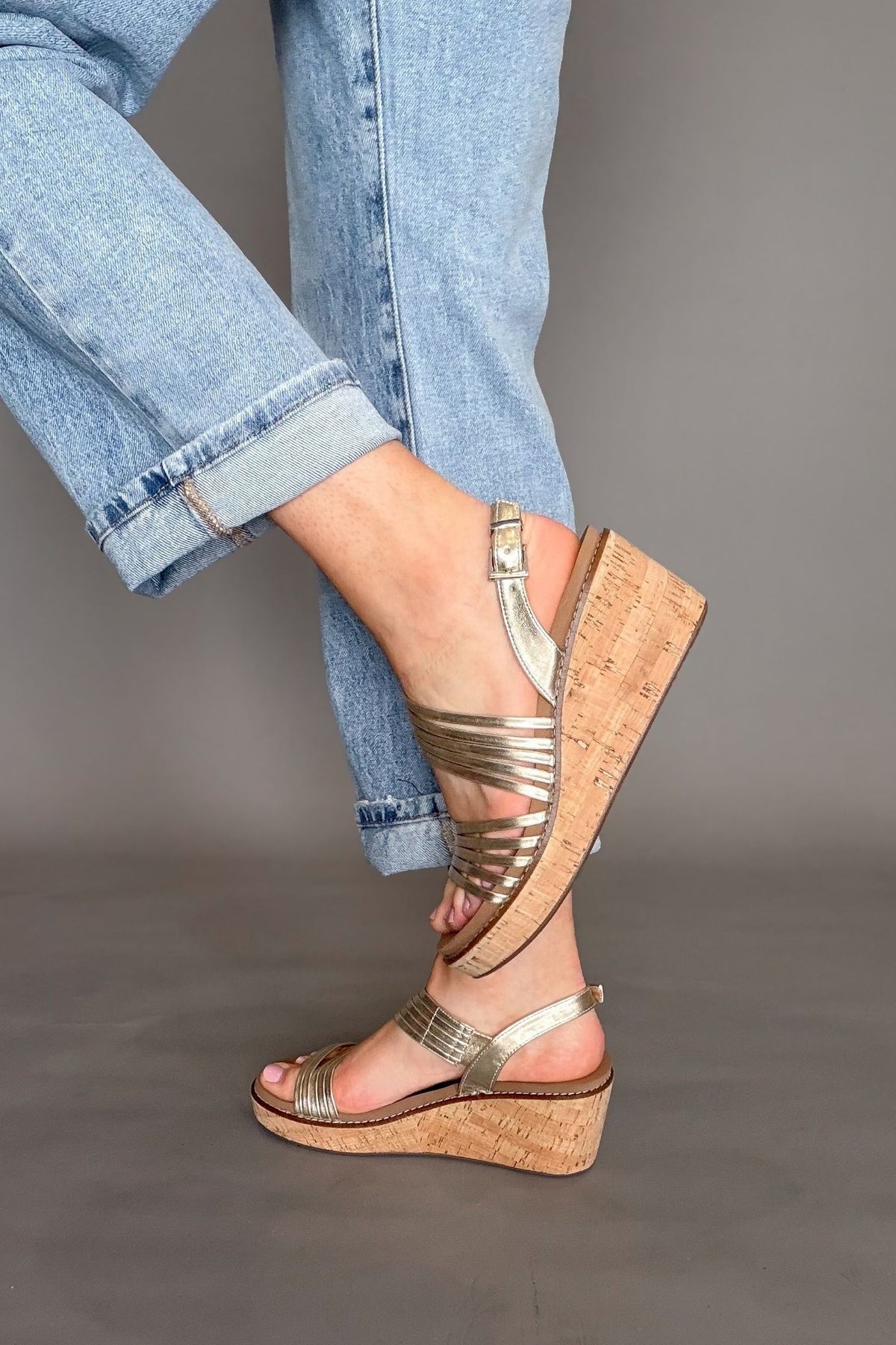 Dressy casual gold wedge sandals