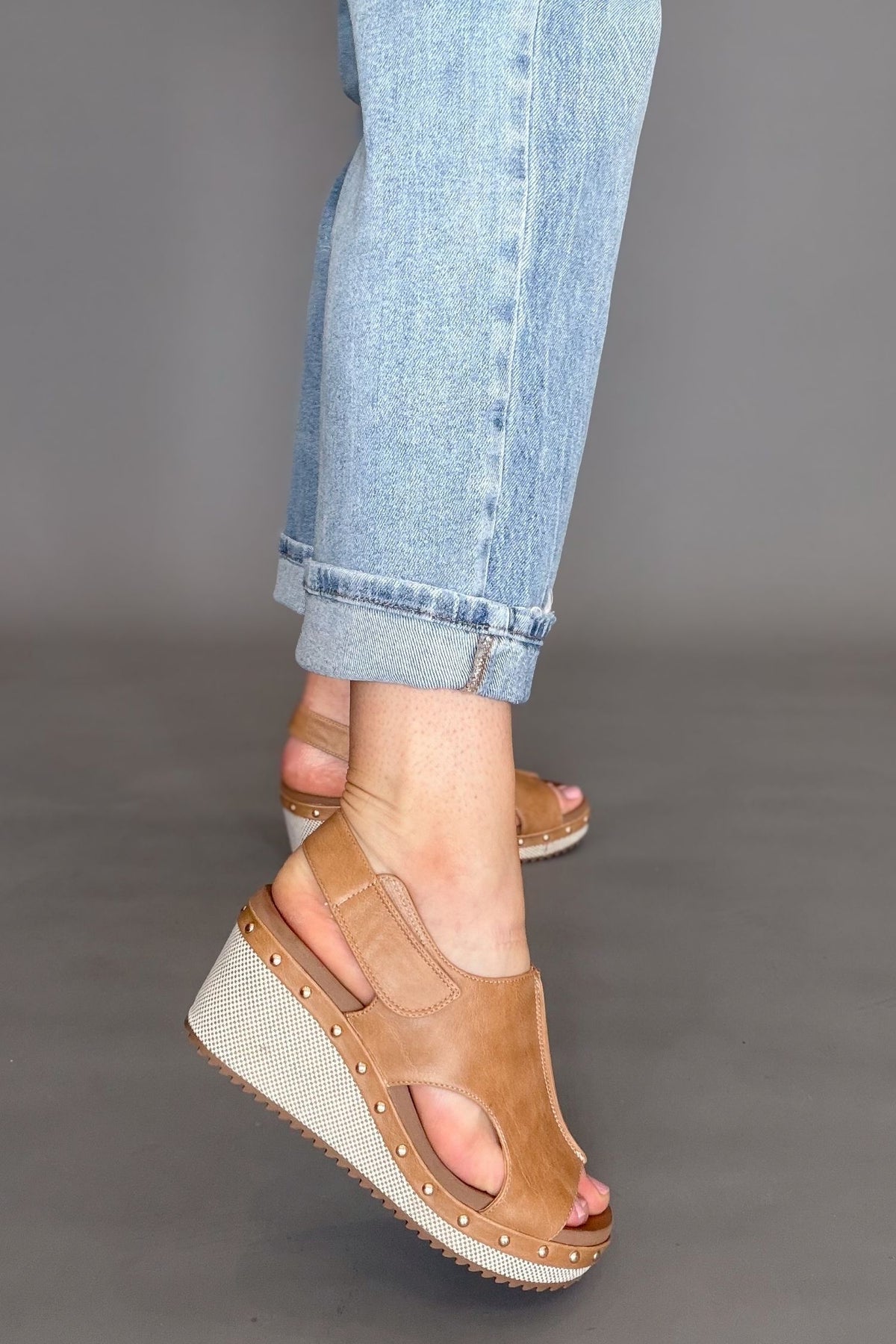 Supportive tan wedge sandals for all day wear